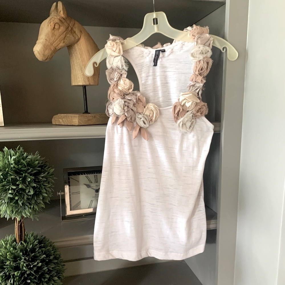 Anthropologie One September Sleeveless Razorback Top with Floral Detailing